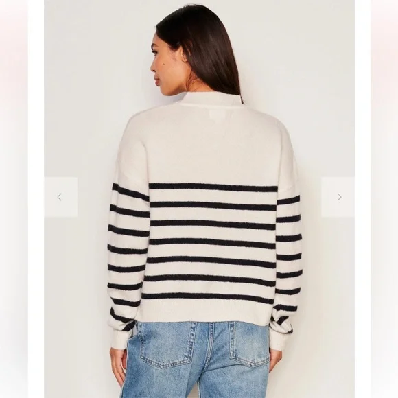 Sundry WOMEN'S STRIPES MOCK NECK COZY SWEATER IN OYSTER Size Med RT $128 - Picture 4 of 5